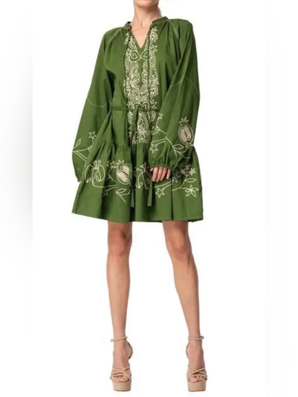 Ciebon Rosetta Embroidered Cotton Mini Dress Size Small Color Green Boho - Picture 4 of 11